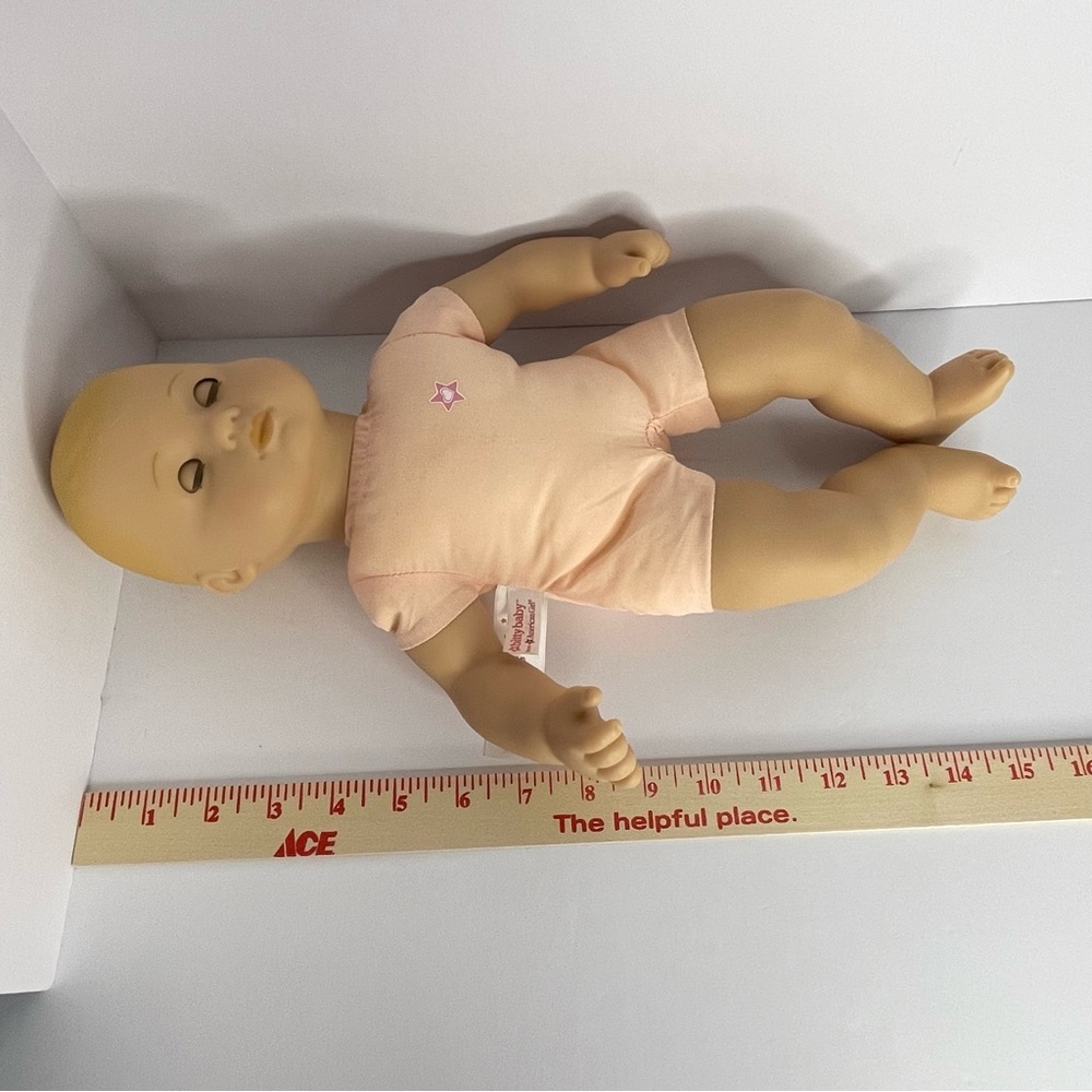 American Girl Bitty Baby Doll Sleepy Blue Eyes Blonde Bald Head With Outfit 15” - Picture 16 of 16